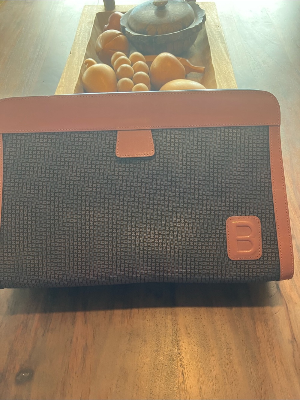 Bally Patterned Clutch with Brown Trim